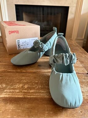 Camper | Teal Green Ruched Strap Shoe